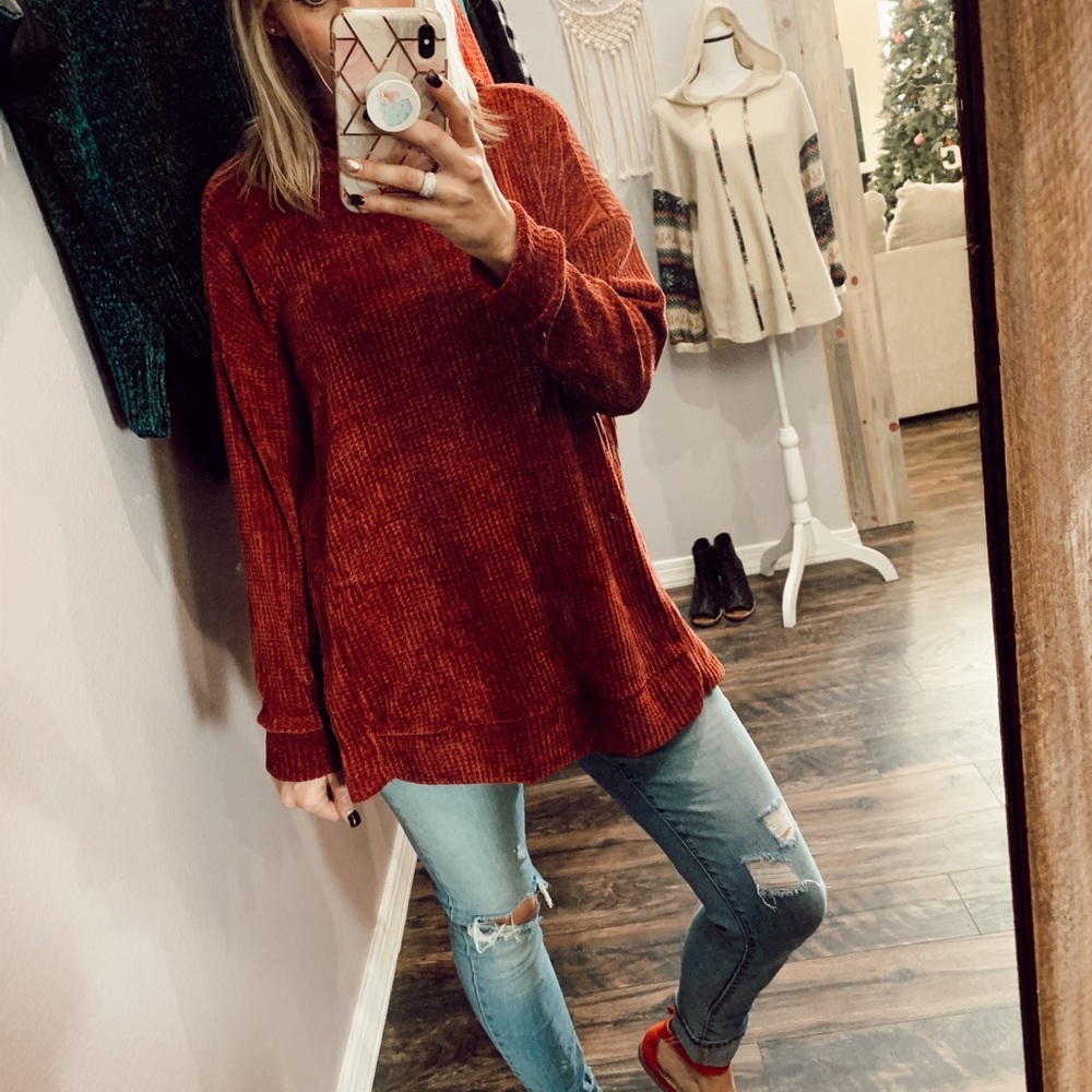 Chenille Hoodie dark burnt orange